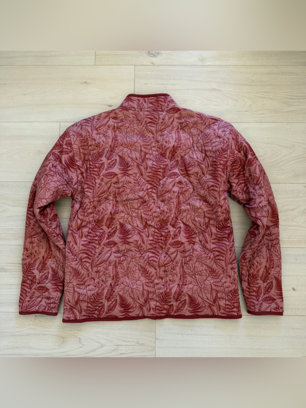Travis Mathew Quilted Leaf-Print Bomber Jacket in Burgundy - Picture 3 of 3